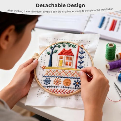 Vipxsa Embroidery Stitch Book Kit for Beginners, 138 Patterns with Embroidery Hoop & 87 PCS Tools, Portable Loose-Leaf Beginner Embroidery Kit Hand Embroidery Starter Kit for Adults DIY Craft Lovers - Image 6
