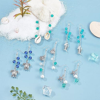 SUNNYCLUE 1 Box DIY 8 Pairs Ocean Theme Earring Making Kits Starfish Shell Sea Turtle Charms Pendants Cowrie Shell & Glass & Synthetical Turquoise Beads for Handmade Earrings Beginner - Image 5