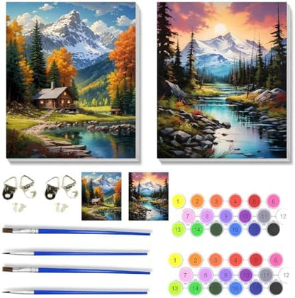NEGEKFKX 2 Pack Mountain Paint by Numbers Kit for Adults Beginner with Framed,Easy Adult Paint by Number Kits on Canvas DIY Painting for Beginners Art by Numbers for Home Wall Decor 10x12 Inch by NEGEKFKX