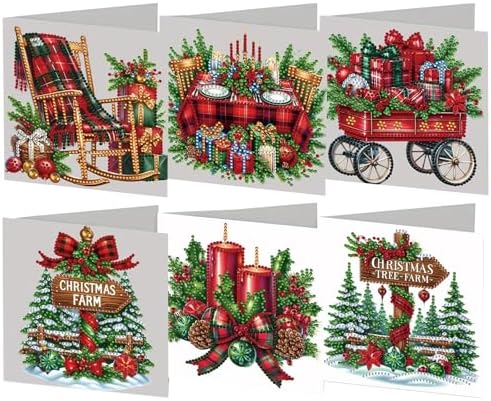 6 Pack 5D DIY Diamond Art Painting Christmas Greeting Card Kit, Diamond Art Birthday Holiday Greeting Card, Crafts Kit Creative with Envelope by POETRYDRAW