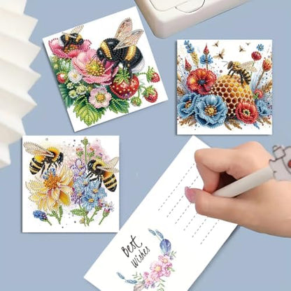 6 Pcs Diamond Painting Greeting Cards Kit Bee Poppy Flowers Sunflower with Envelopes, 5D DIY Special Shaped Rhinestone Art Card Making Kits for Adults, Holiday Blessing Postcards, Creative Craft Gifts - Image 4