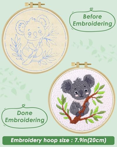 ERKOON Punch Needle Kit for Beginners Adults, DIY Easy Animal Embroidery Set for Starter Art Craft, Needling Punch Project with Patterns, Tools, Yarns, Hoop, Instruction (Koala) - Image 3