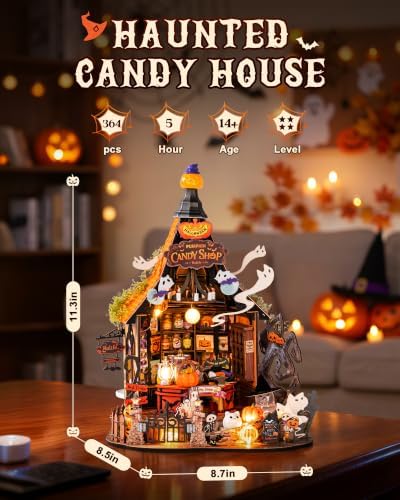 Rolife Halloween Haunted Candy House DIY Miniature House Kits with 9 LED Lights, Beginner-Friendly Tiny House Model Building Kits, Spooky Halloween Tabletop Decor, DIY Creative Hobby Gifts for Teens - Image 6
