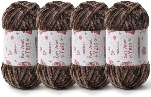 4x100g Fluffy Velvet Chenille Yarn for Crocheting and Knitting, 4x80m (87.5yd) Baby Yarn for Crocheting Soft, Crochet Chunky Yarns Amigurumi Yarns (4 Coffee) by OMoiut