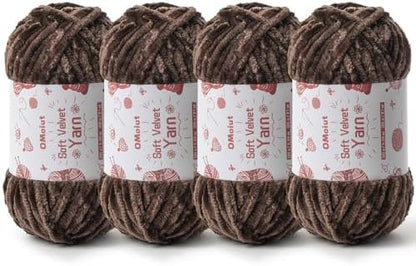 4x100g Fluffy Velvet Chenille Yarn for Crocheting and Knitting, 4x80m (87.5yd) Baby Yarn for Crocheting Soft, Crochet Chunky Yarns Amigurumi Yarns (4 Coffee) by OMoiut