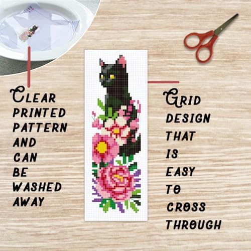 BEUNITONE 6 PCS Cross Stitch Bookmark Kit for Adults Beginners,Animal and Floral Pre-Printed Cross Stitch,DIY Stamped Embroidery Bookmark Kits,with Instructions,Craft Kit for Book Lovers 8.5''x3'' - Image 3