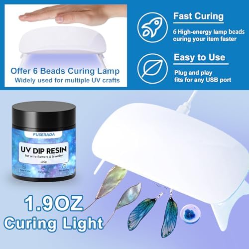 25PCS UV Dip Resin Kit for Wire Flowers Jewelry, 100g UV Dip Resin with Light Set, Crystal Clear Fast Curing Resin, Silicone Mat, UV Dip Epoxy Resin Jewelry Making Kit Supplies, DIY Art Crafts - Image 6