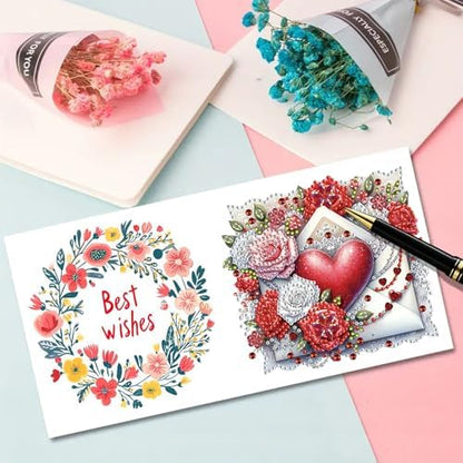 Christmas DIY Diamond Greeting Cards Set, 5D DIY Diamond Art Painting Christmas Style Greeting Card, DIY Christmas Card Making Kits for Family Friends Handmade Gift-#31-Valentine's Day Love Rose - Image 5