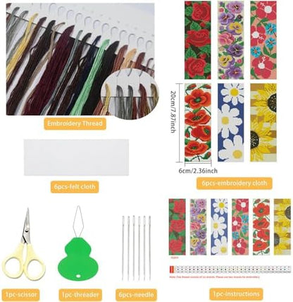 NEGEKFKX 6 Pcs Flower Cross Stitch Bookmark Kit for Adult Beginners - Image 2
