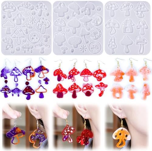 3 PCS Mushroom Earring Resin Molds for DIY Earrings Pendants Keychains by Rifanda