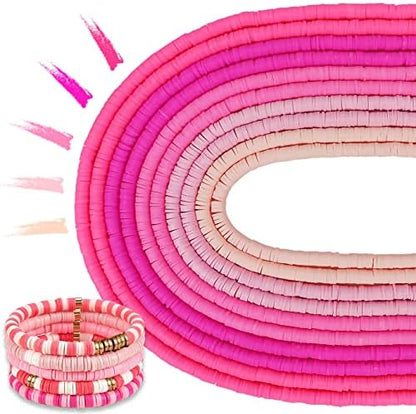 MIIIM 3600 PCS 10 Strands Clay Beads Polymer Clay Beads for Jewelry Making, Vinyl Heishi Beads 6mm for Surfer Bracelets Necklace Making (Pink) by MIIIM