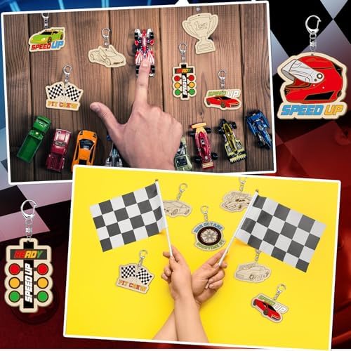 RattanView 24 Pcs Race Car Craft Color Your Own Keychains - Image 5