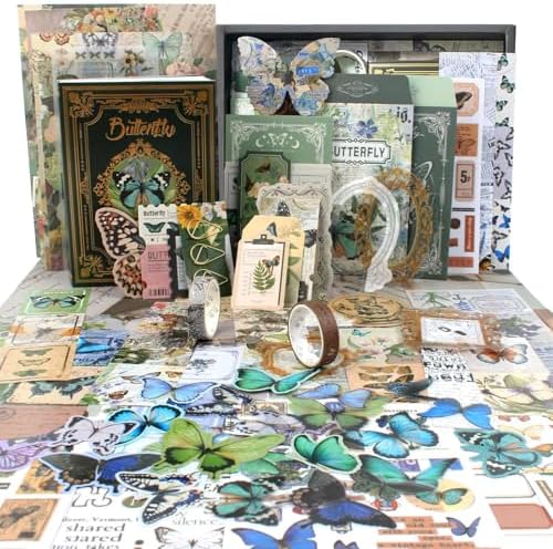 Diuhofart Scrapbook Kits for Adults Women, Aesthetic Stationery Scrap Booking Supples Kit with A6 Grid Notebook for Junk Journal Supplies, DIY Paper Craft Art Materials by Diuhofart