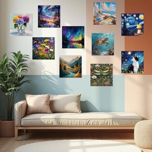 Framed Paint by Numbers Kit for Adults Beginner & Kids Ages 8-12 Cat Adult Paint by Number Kits on Canvas with Easel Starry Night Painting by Numbers for Adults with Frame DIY Painting Kits 8x8 Inch - Image 4