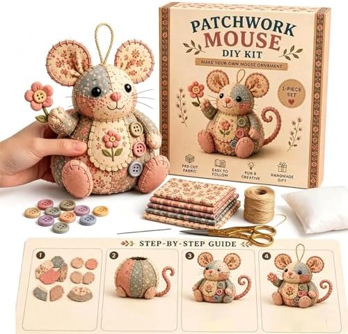 WWG Patchwork Mouse DIY Kit, Handmade Sewing Craft Set,Cute Mouse Ornament DIY Kit, Pre-Cut Floral Fabric Sewing Set with Tools & Stuffing, for Adults, Beginners,Gift for Birthdays, Holidays (Type A) by Unknown
