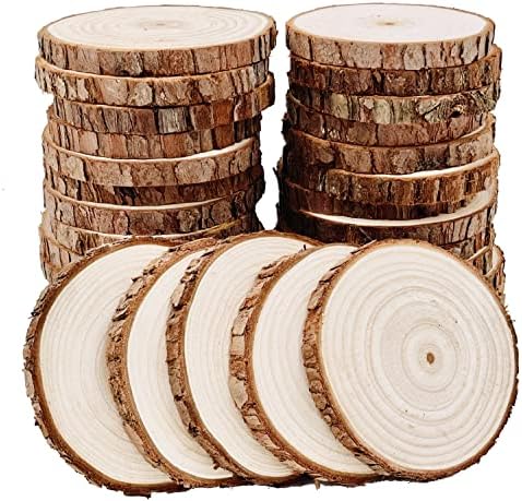 William Craft Unfinished Natural Wood Slices with Bark - 30 Pcs 3.5-4 inch Craft Wood kit Circles Crafts Christmas Ornaments DIY Crafts with Bark for Crafts Rustic Wedding Decoration by WilliamCraftCalifornia