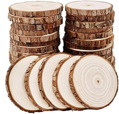 William Craft Unfinished Natural Wood Slices with Bark - 30 Pcs 3.5-4 inch Craft Wood kit Circles Crafts Christmas Ornaments DIY Crafts with Bark for Crafts Rustic Wedding Decoration by WilliamCraftCalifornia