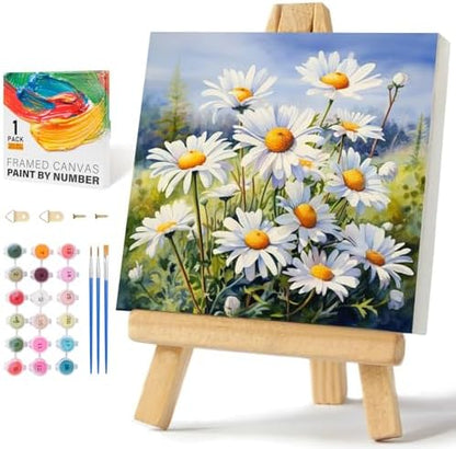 Offito Framed Paint by Numbers Kit for Adults Beginners, Daisy Flowers by Offito