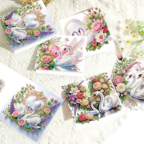 6PCS Swans and Flowers Diamond Art Painting Greeting Cards Kit with Envelopes - 5D DIY Diamond Art Card Kits for Adults - Handcrafted Postcards for Birthday & Holiday - Image 7