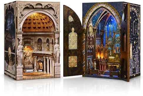 MiniCity 2-Pack DIY Book Nook Kits, Pantheon and Notre-Dame Models with LED by MiniCity