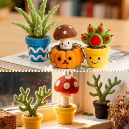 Needle Felting Kit for Beginners, 28 Colors Wool Roving DIY Succulent Plants Craft Set with Felting Needles, Pad & Tools, Wool Felt Kit for Mini Potted Plants Home Decoration & Christmas Gift - Image 2