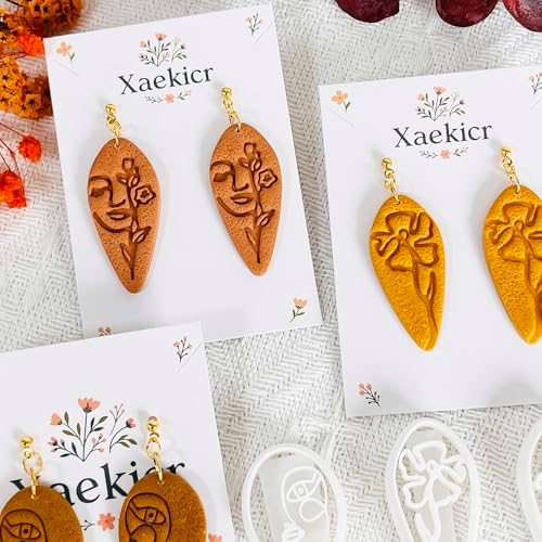 Xaekicr Abstract Face Polymer Clay Cutters Set – 3PCS Clay Earring Cutters with Floral Line Design – Embossed Polymer Clay Molds for DIY Jewelry and Crafts - Image 5