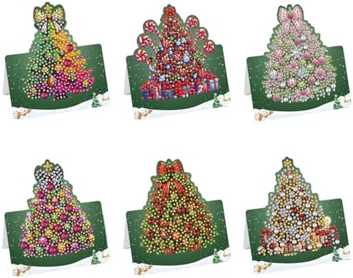 jinglinhh 6pcs Diamond Art Painting Christmas Tree Greeting Cards with Envelopes, DIY Card Making Kits for Adults, Diamond Art Christmas Cards for Birthday Holiday Postcards by Unknown