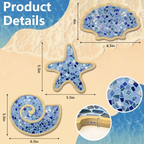 luperasol 6 Sets DIY Ocean Mosaic Tiles for Crafts Mixed Color Glass Mosaic Kits Wooden Coaster for Drinks Tray Handmade Home Decoration and Gift Idea - Image 2