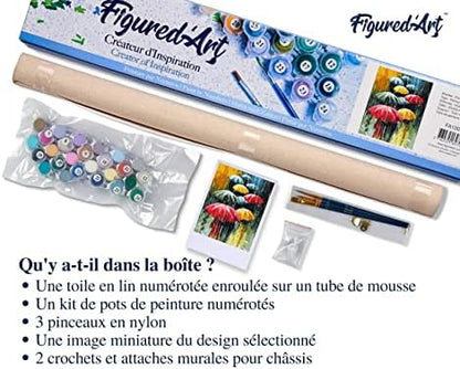 Figured'Art Paint by Numbers for Adults Farandole of Umbrellas 16"x20" - Craft Art Painting DIY Kit Rolled Canvas Without Frame - Image 5