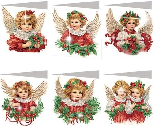 jinglinhh 6pcs Christmas Angel Girl Diamond Art Painting Greeting Cards with Envelopes, DIY Card Making Kits for Adults, Diamond Art Postcards Christmas Cards Craft Gifts by Unknown