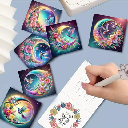 Diamond Art Cards with Envelopes–6PCS DIY Diamond Painting Greeting Cards Kit | Card Making Kit with Bling for Adults & Beginners | Birthday,Holiday & Thank You Cards (Hummingbird and Moon) - Image 3