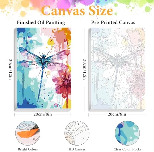 Framed Paint by Numbers Kit for Adults, Dragonfly & Flower Decor 8x12 Inch - Image 2