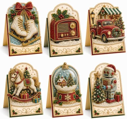 Diamond Art Christmas Cards 6 Pack, 5D DIY Gem Greeting Kits with Envelopes by Unknown