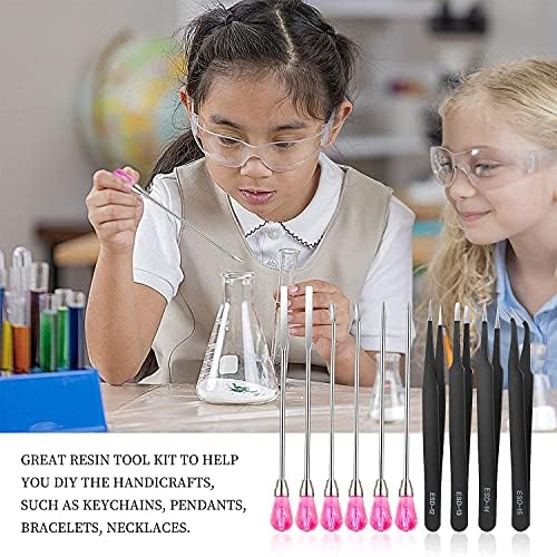 11 Pcs Silicone Resin Mold Tools Set Stirring Needle Spoon Tool Tweezers Precision Kit, Anti-Static Electronics Tweezers Set for Resin Art Crafts,Jewelry Making,DIY Epoxy Casting Molds(Rose Red) - Image 5