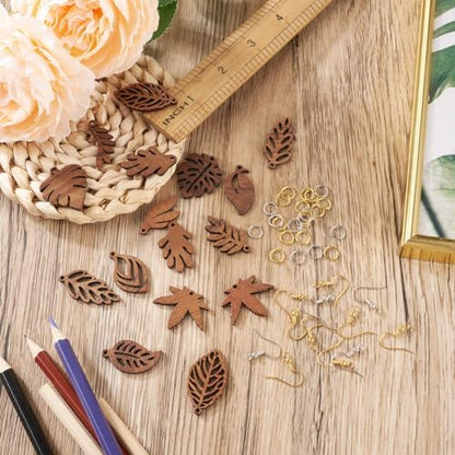 EEE ELECRELIVE 24Pcs Wooden Leaf Charms Natural Wooden Leaves Pendants Wood Earring Blanks Kit for Boho DIY Jewelry Making - Image 6