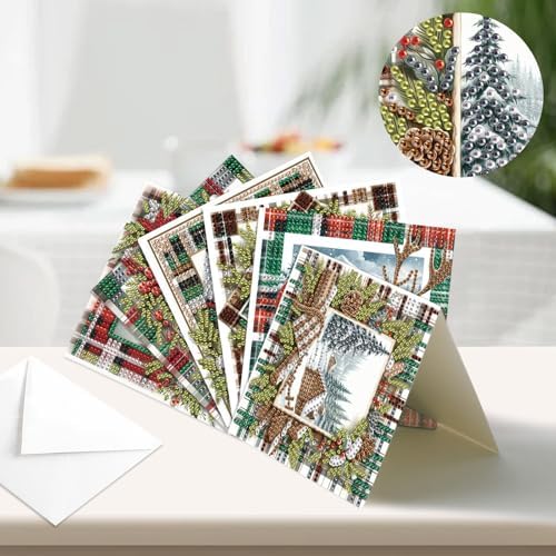 6pcs Christmas Diamond Painting Greeting Card with envelopes, DIY Santa Claus and snow house Diamond Art Greeting Card for Blessing and Wish Special Shaped Arts Crafts for Birthday Thanksgiving Day - Image 5
