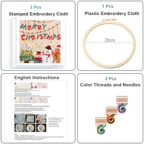 Konrisa Embroidery Kits Merry Christmas Pattern Embroidery Starter Kits for Adults Beginner DIY Sewing Needlepoint Cross Stitch Practice Kit Christmas Home Decoration Handmade Gifts - Image 2