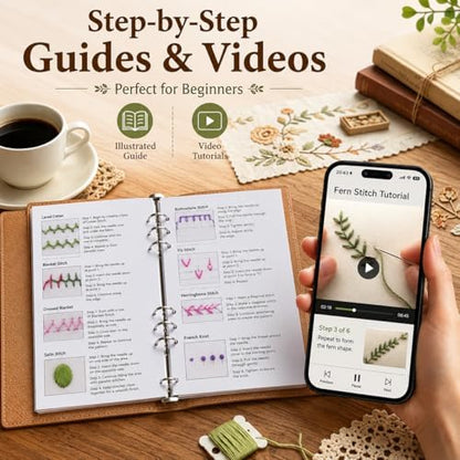Ogioxam Embroidery Stitch Book Kit for Beginners, Hand Embroidery Kits for Adults, Embroidery Book Kit for Beginners - Image 4
