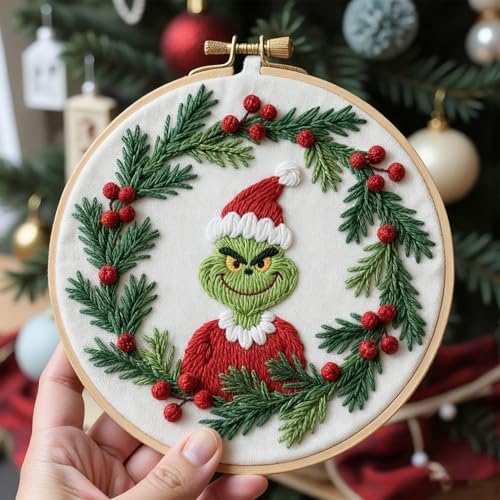 BBLYBD Christmas Embroidery Kit, 1 Set Cross Stitch Craft Kit for Beginners with Pre-Printed Embroidery Fabric, Hoop, Step-by-Step Instruction, Color Threads & Needles (Christmas-1 Set) - Image 2