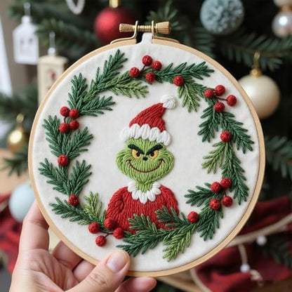 BBLYBD Christmas Embroidery Kit, 1 Set Cross Stitch Craft Kit for Beginners with Pre-Printed Embroidery Fabric, Hoop, Step-by-Step Instruction, Color Threads & Needles (Christmas-1 Set) - Image 2