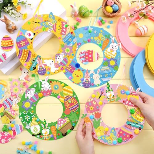 472 Pcs Easter Wreath Crafts Kits Spring Wreath Felt DIY Flower Bunny Rabbits Egg Duck Kits Crafts Hanging Ornaments with Stickers for Adults Spring Party Favor Home Activity - Image 6