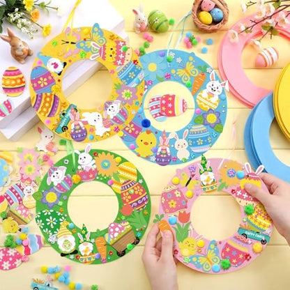 472 Pcs Easter Wreath Crafts Kits Spring Wreath Felt DIY Flower Bunny Rabbits Egg Duck Kits Crafts Hanging Ornaments with Stickers for Adults Spring Party Favor Home Activity - Image 6