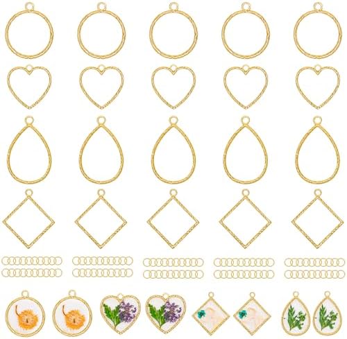 Gartful Open Bezels for Resin Jewelry Making, Engraved Hollow Frame Pendants with 100PCS Jump Rings, Craft Bezels for Necklace, Earring, Craft Supply, 4 Styles(Round, Heart, Square, Teardrops) by Gartful