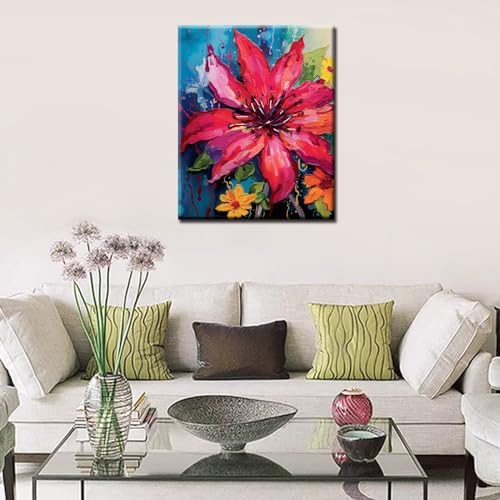 Aihonmin Beautiful Rhododendron Paint by Number for Adult and Kids Beginner,Floral Canvas Oil Painting Kit Digital Painting,Vintage Watercolor Living Room Decoration,(Without Frame - Image 2