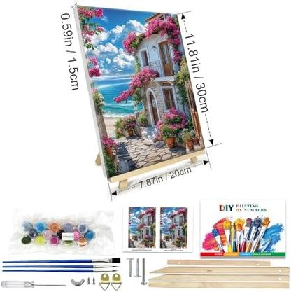 JOOZ Paint by Numbers Kit for Adults with Frame, Seaside Scene Paint by Number with Easel, DIY House Flowers Oil Painting by Numbers, Adult Paint by Number Kits Landscape for Wall Decor 8x12 Inch - Image 2