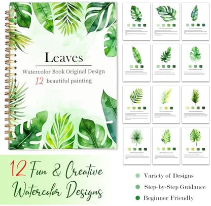 Easy Watercolor Workbook for Beginners - 12 Beautiful Step-by-Step Paintings Water Coloring Book, Includes 18 Colors Paints, Relaxing Art Projects and Creative Gift for Adults & Teen (Leaves) - Image 7