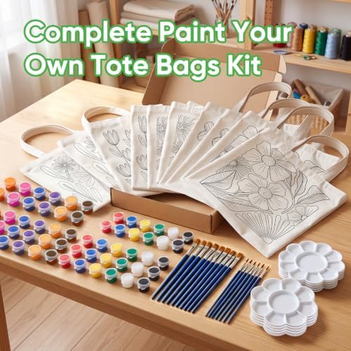 Canvas Tote Bag Painting Kit with Paints & Brushes-10 Set DIY Craft Gift - Image 6