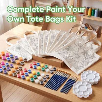 Canvas Tote Bag Painting Kit with Paints & Brushes-10 Set DIY Craft Gift - Image 6