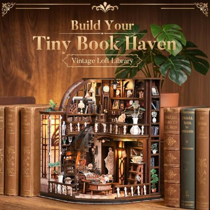 Bacchus Book Loft, DIY Book Nook Kit with LED Light Miniature House Insert - Image 2