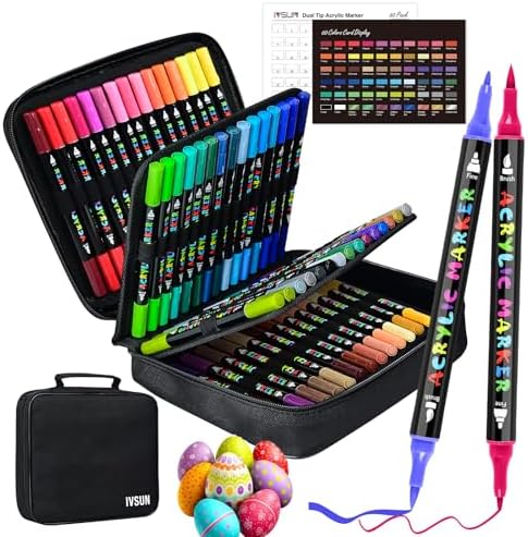 IVSUN Acrylic Paint Pens, 60 Colors Water-Based Dual Tip Paint Markers by IVSUN